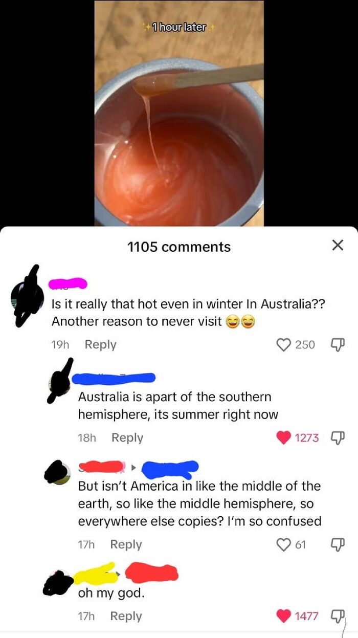 Screenshot of confused Americans discussing Australia's seasons and hemisphere, showcasing people from the US are very confused.