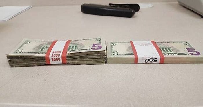Before-and-after photo of two stacks of 5 dollar bills, illustrating how things can change.
