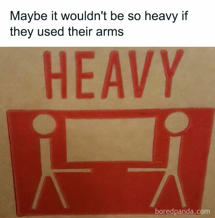 A blursed meme of a heavy box symbol with figures carrying it incorrectly, adding to the humor.