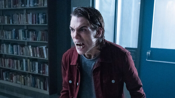Hollywood Star Dylan Sprayberry in character as a werewolf, displaying intense facial features. Hollywood Star Dylan Sprayberry in character as a werewolf, displaying intense facial features.
