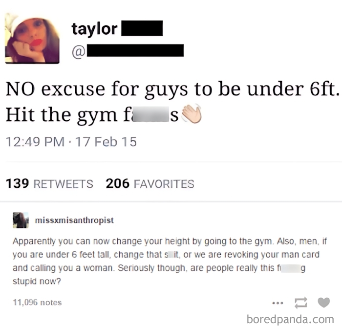 A tweet from a woman sets dating standards, stating men should not be under 6ft.