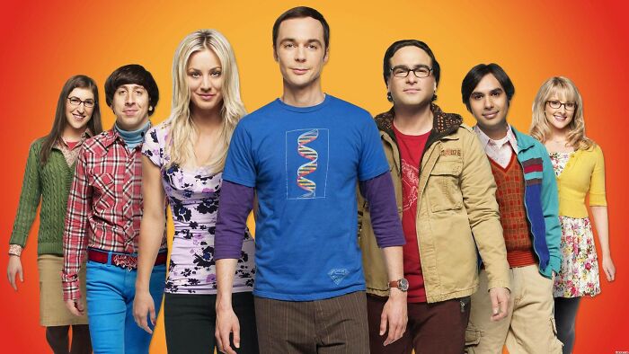 The Big Bang Theory main cast posing for a promotional image from the original cast. The Big Bang Theory main cast posing for a promotional image from the original cast.