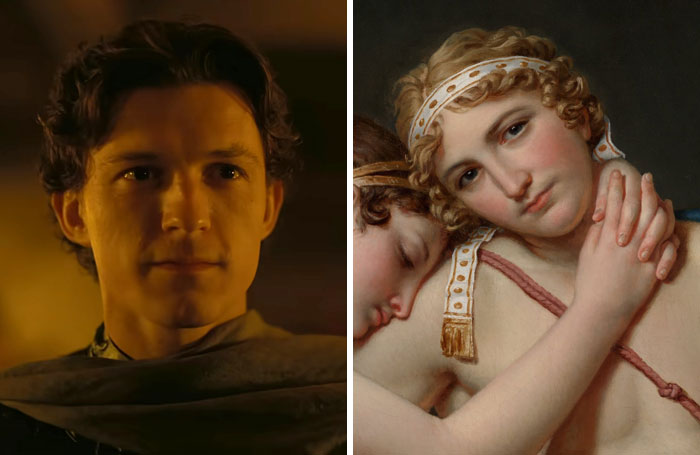 The Odyssey cast: Tom Holland as Odysseus next to his mythological counterpart in ancient artwork.
