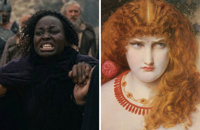 The Odyssey cast: A split image showing an actress as Circe and a painting of a mythological counterpart.