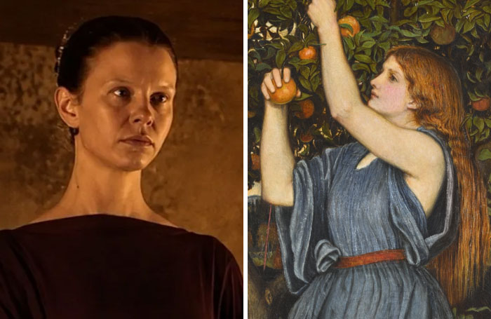 The Odyssey cast: A split image showing an actress as Penelope and a painting of a mythological counterpart.