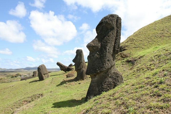 Moai statues on Easter Island, an ancient mystery often surrounded by historical myths and theories.