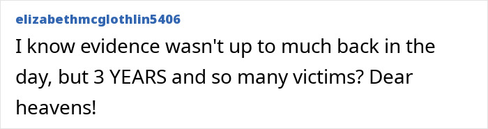 A comment expressing shock over the 3-year duration and numerous victims of crimes, highlighting fear for women near railway stations.