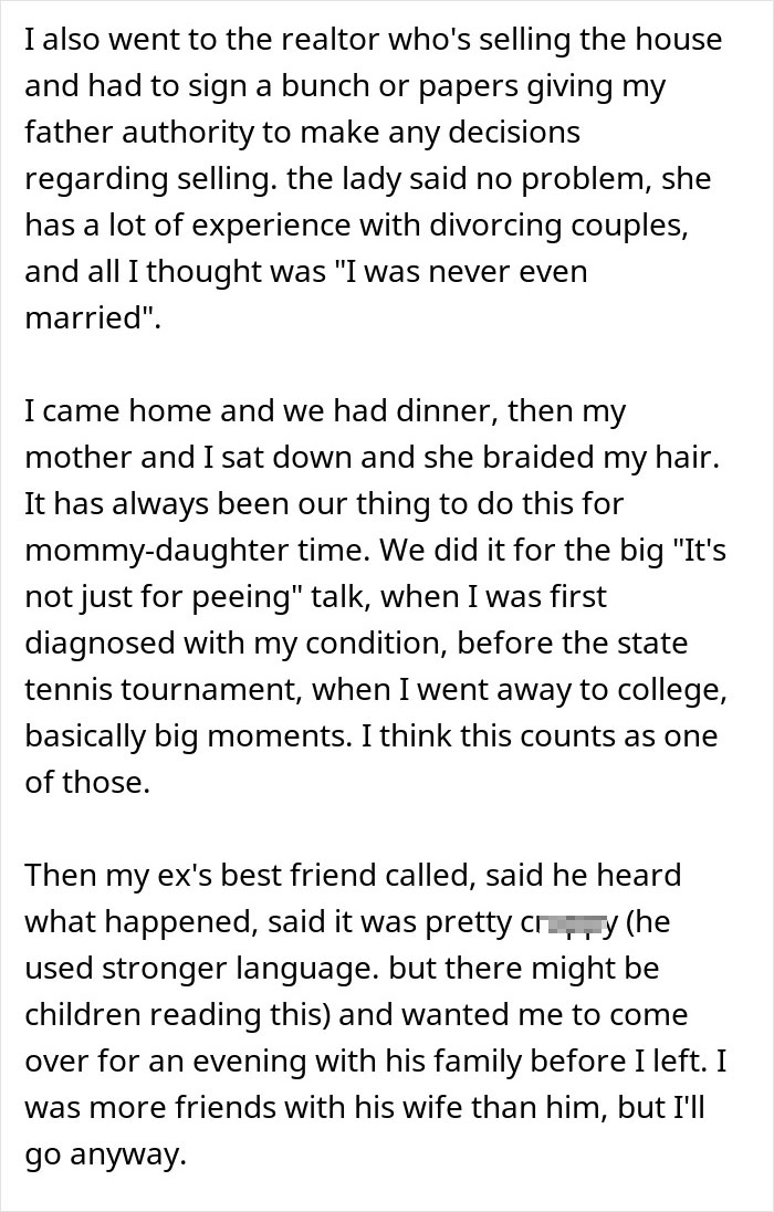 A woman reflects on her life changes, including a past diagnosis and a realtor visit, after her future mother-in-law's actions.