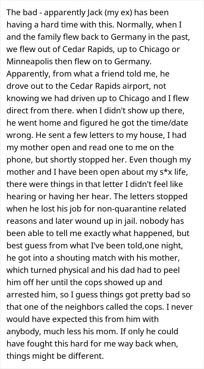 A user describes Jack's difficulties, including losing his job, being jailed, and a shouting match with his mother.