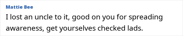 A comment from Mattie Bee emphasizing the importance of getting checked for private parts issues. A comment from Mattie Bee emphasizing the importance of getting checked for private parts issues.