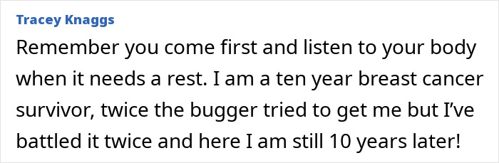 A comment from Tracey Knaggs on listening to your body and being a breast cancer survivor. A comment from Tracey Knaggs on listening to your body and being a breast cancer survivor.