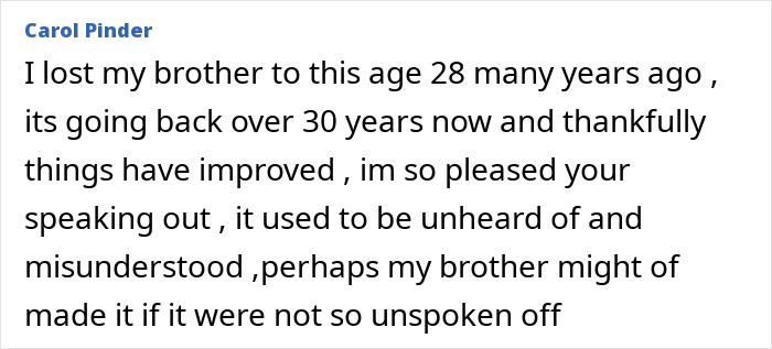 A comment by Carol Pinder expressing the importance of awareness about 'normal private parts' and 'red flags' for health. A comment by Carol Pinder expressing the importance of awareness about 'normal private parts' and 'red flags' for health.