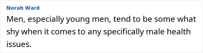 Text by Norah Ward highlighting men's shyness about male health issues, relevant to 'normal' private parts discussions. Text by Norah Ward highlighting men's shyness about male health issues, relevant to 'normal' private parts discussions.