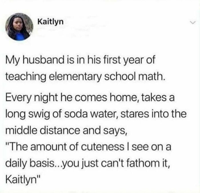 A tweet from Kaitlyn about her husband's wholesome experience teaching elementary school math.
