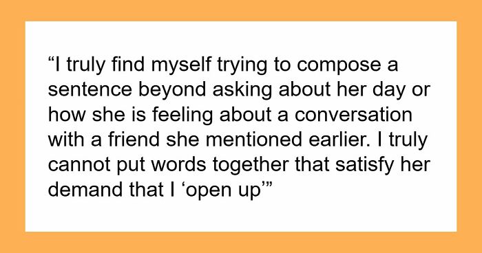 Guy Doesn’t Know What It Means To “Open Up Emotionally,” Wife Of 10 Years On Brink Of Divorce