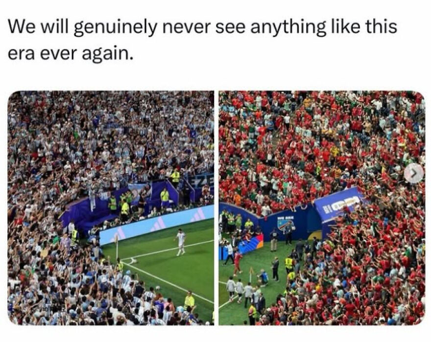 Large crowds of fans cheering during World Cup matches, showcasing the chaos.