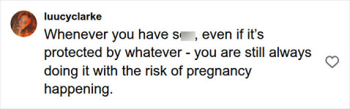 A social media comment from luucyclarke discusses the risk of pregnancy related to childcare. A social media comment from luucyclarke discusses the risk of pregnancy related to childcare.