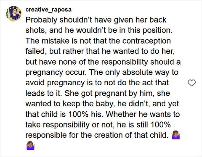A social media comment from creative_raposa discusses a baby's dad and his responsibility in childcare. A social media comment from creative_raposa discusses a baby's dad and his responsibility in childcare.