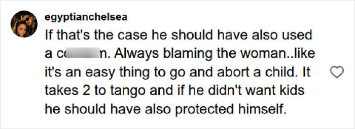 A social media comment discussing the father's responsibility for childcare and protection against unwanted pregnancy. A social media comment discussing the father's responsibility for childcare and protection against unwanted pregnancy.