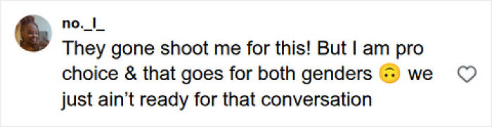 A social media comment advocating for pro-choice for both genders regarding childcare. A social media comment advocating for pro-choice for both genders regarding childcare.