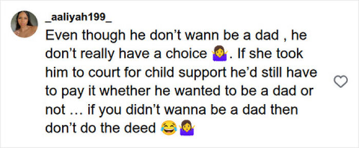 A woman asks for childcare help, a dad refuses. A social media comment states he has no choice in child support. A woman asks for childcare help, a dad refuses. A social media comment states he has no choice in child support.