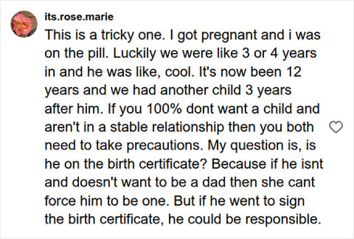 A woman asks for childcare help, a dad refuses. A social media comment discusses a childs dad and birth certificate. A woman asks for childcare help, a dad refuses. A social media comment discusses a childs dad and birth certificate.