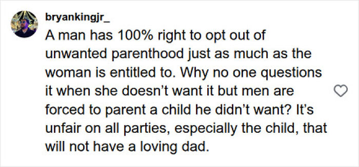 A social media comment on a baby's dad refusing childcare help, discussing parenthood. A social media comment on a baby's dad refusing childcare help, discussing parenthood.