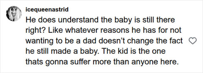 A social media comment on a woman asking for childcare help, highlighting the baby's dad's responsibility. A social media comment on a woman asking for childcare help, highlighting the baby's dad's responsibility.