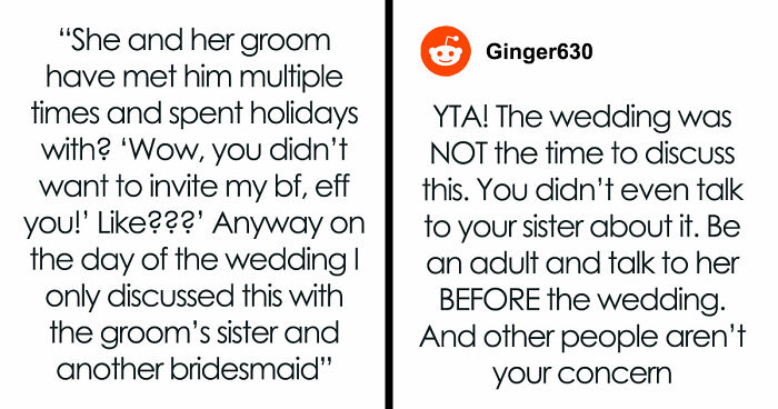 Woman Finds Out There’s No Room For Her BF At Her Sister’s Wedding, Bride’s Attempt To Lie Fails