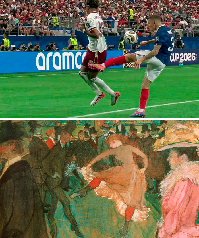 World Cup 2026: A soccer player mid-kick, accidentally recreating a classic art dance pose.