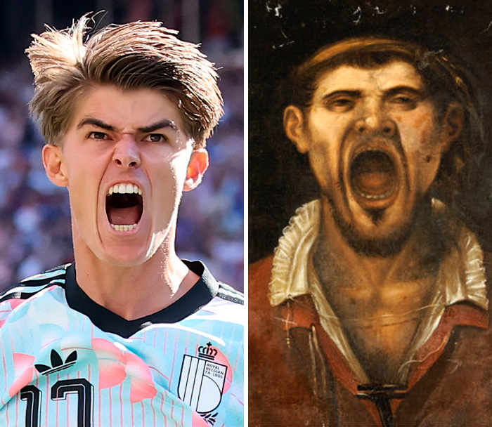 World Cup 2026 player with a wide open mouth expression, mirroring a dramatic work of art.