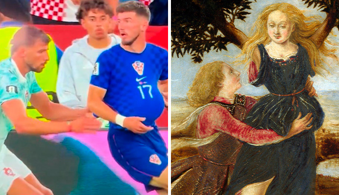 World Cup 2026 player with an inflated shirt, resembling a figure in an old painting.