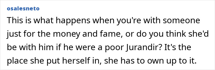 Screenshot of a comment discussing a World Cup hero's treatment of girlfriend for money and fame. Screenshot of a comment discussing a World Cup hero's treatment of girlfriend for money and fame.