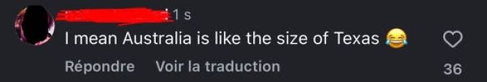 A screenshot of American confusion, stating Australia is the size of Texas.