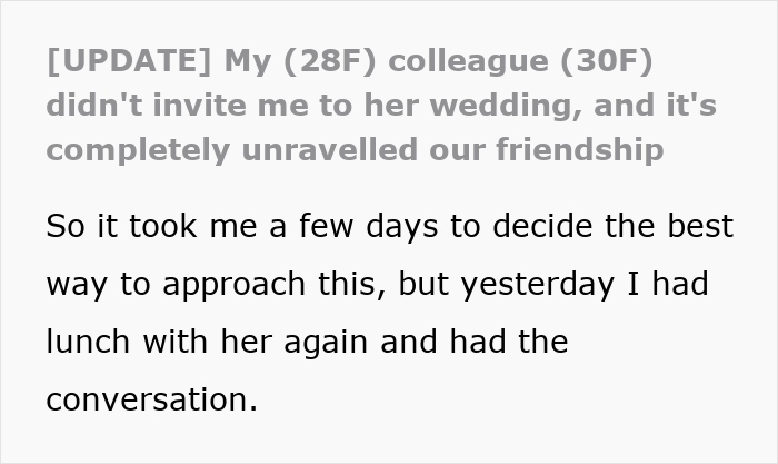 Woman Thinks She’s Found A Bestie At Work, Her Wedding Invite List Reveals She’s Just A Coworker Woman Thinks She’s Found A Bestie At Work, Her Wedding Invite List Reveals She’s Just A Coworker