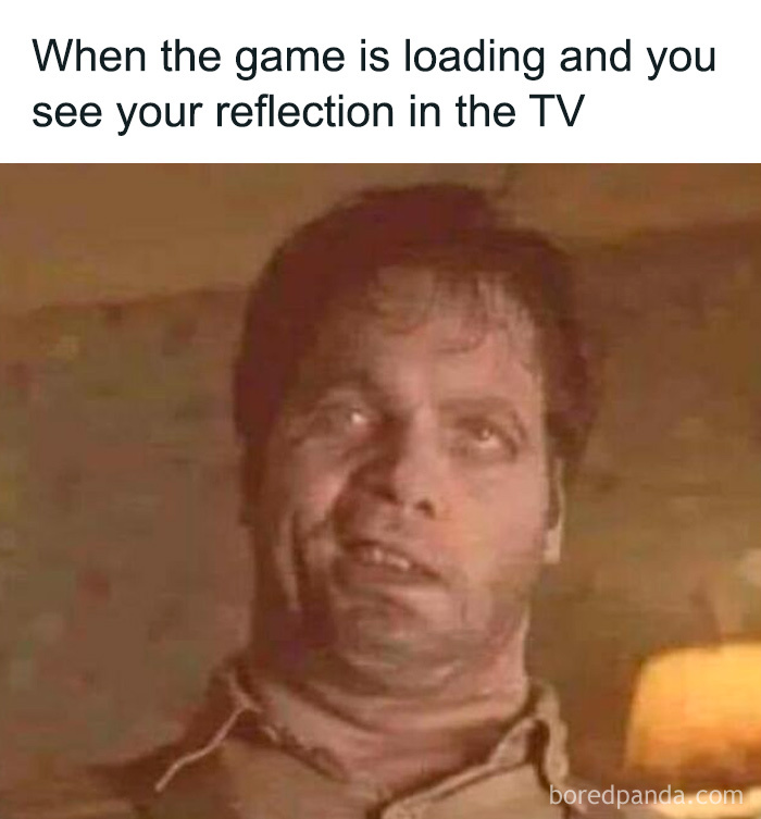A '90s kid meme of a man making a funny face, reflecting on a TV screen during game loading.