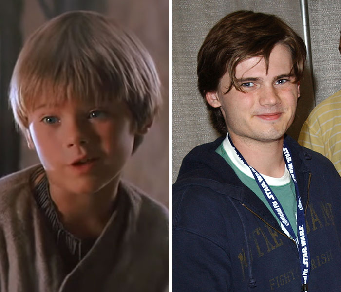 A split image of child actor Jake Lloyd as young Anakin Skywalker and as an adult, having vanished from Hollywood.