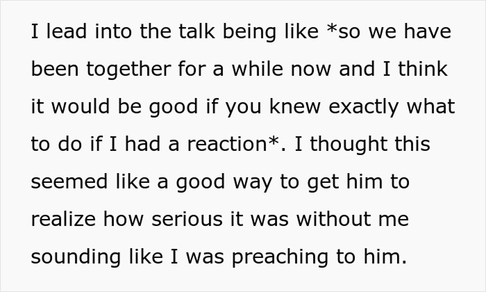 Text: Woman's boyfriend forgetting her allergy. She wonders how many reminders he needs. A talk about reactions without preaching. Text: Woman's boyfriend forgetting her allergy. She wonders how many reminders he needs. A talk about reactions without preaching.