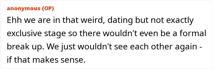 A screenshot of a Reddit comment from the original poster about their relationship stage.