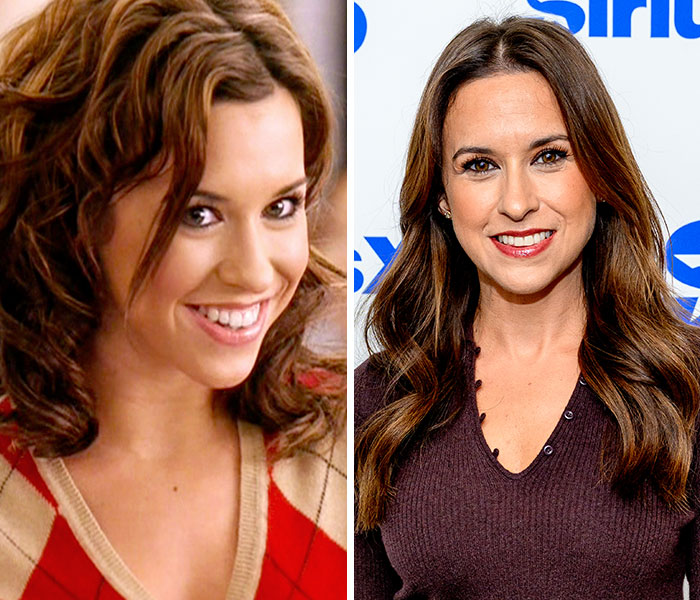 A split image of actress Lacey Chabert as Gretchen Wieners from Mean Girls and in a recent photo, a Hollywood actress.