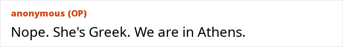 A screenshot of a Reddit comment from the original poster clarifying the nationality of the host at the party.