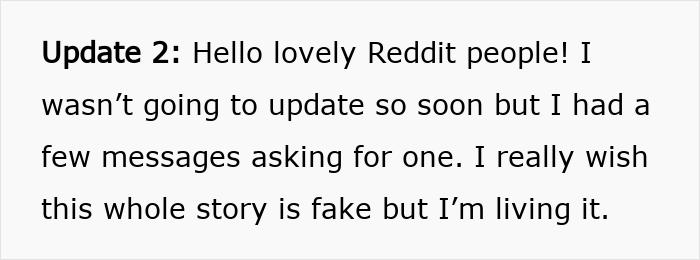 A Reddit update stating the person wishes the story about spouses sleeping together was fake. A Reddit update stating the person wishes the story about spouses sleeping together was fake.