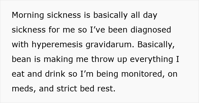 A Reddit comment about morning sickness due to hyperemesis gravidarum in the context of spouses sleeping together. A Reddit comment about morning sickness due to hyperemesis gravidarum in the context of spouses sleeping together.
