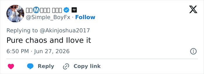 Tweet by @Simple_BoyFx stating Pure chaos and I love it in response to a discussion about The Big Bang Theory. Tweet by @Simple_BoyFx stating Pure chaos and I love it in response to a discussion about The Big Bang Theory.