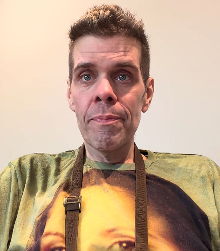 Perez Hilton during a disturbing livestream, with a serious expression, his sister's firsthand account.