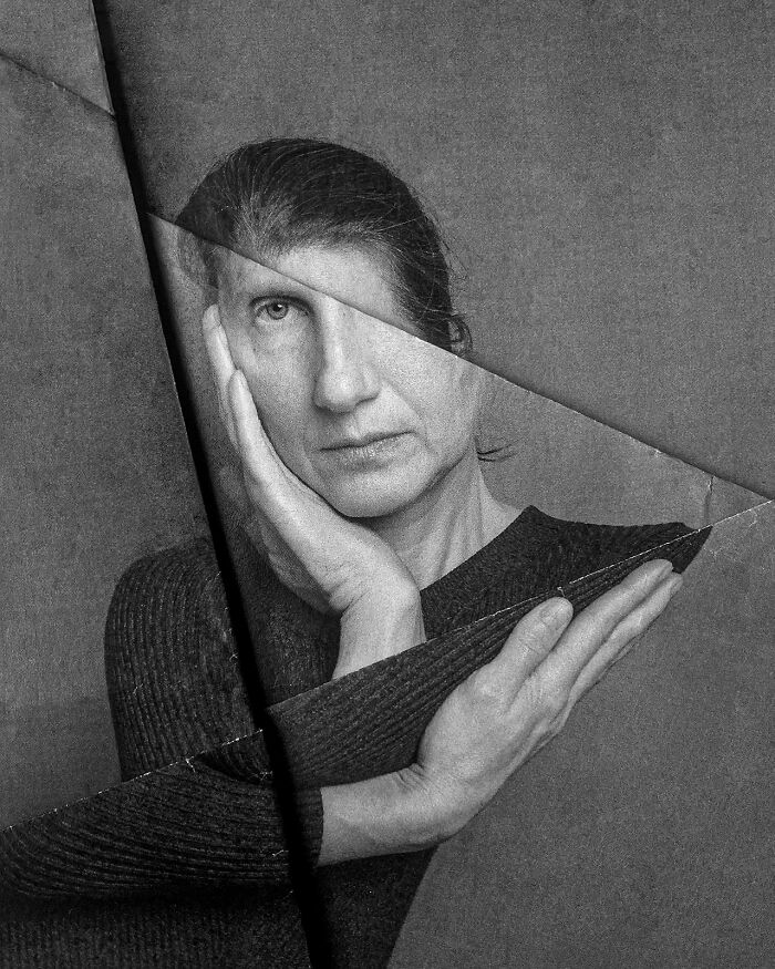 An abstract portrait with a face fragmented by shards, showcasing an extraordinary image from the Minimalist Photography Awards.