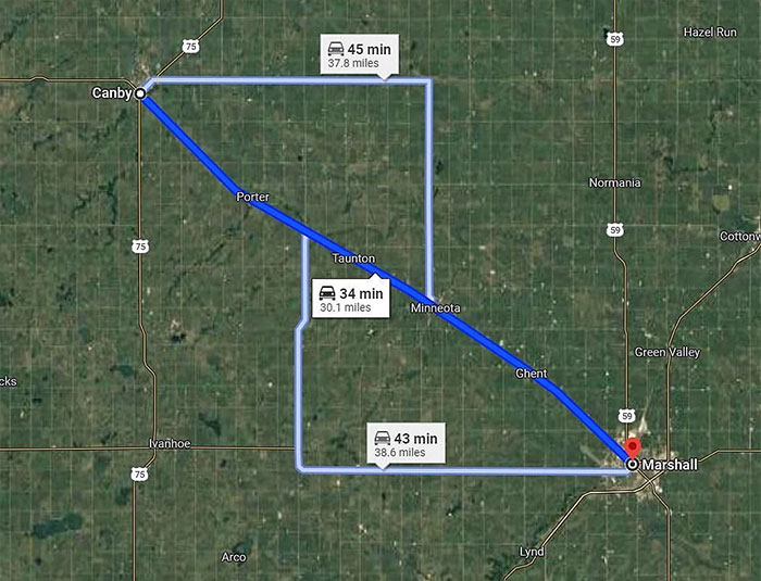 Map showing the route of a car that crashed into a ditch, illustrating unexplained events.