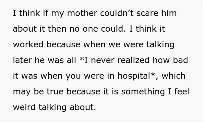 Woman's boyfriend forgets about her allergy; a text explaining her mother's ability to scare him about the allergy. Woman's boyfriend forgets about her allergy; a text explaining her mother's ability to scare him about the allergy.