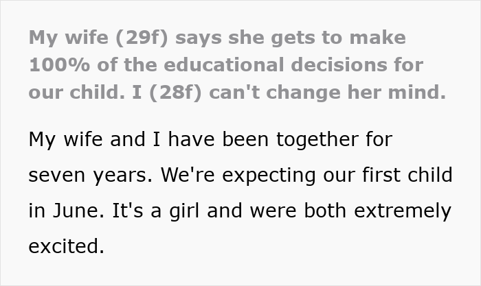 Screenshot of text discussing a wife's control over kid's education decisions and wardrobe rights.