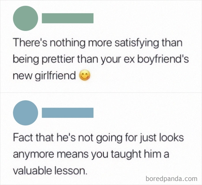 Screenshot of social media verbal knockouts about an ex-boyfriend's new girlfriend.